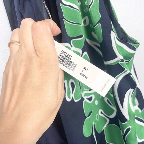 Trina Turk Hot Leaf Printed Halter Mini Dress Size 0 Navy Blue and Green - Picture 13 of 14